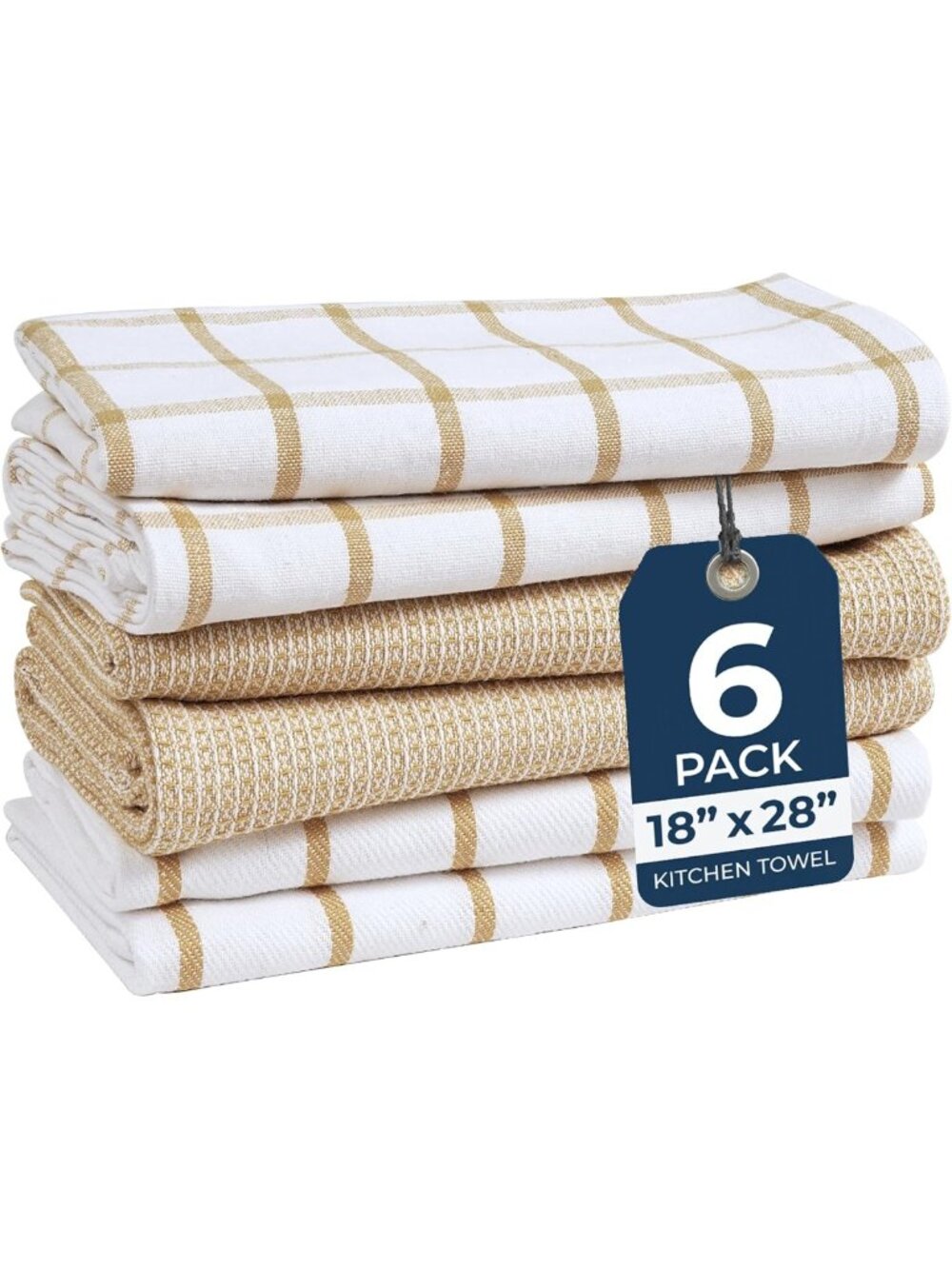 Soft & Absorbent 100% Cotton Linen Kitchen Dish Towels - 6 Pack, Beige